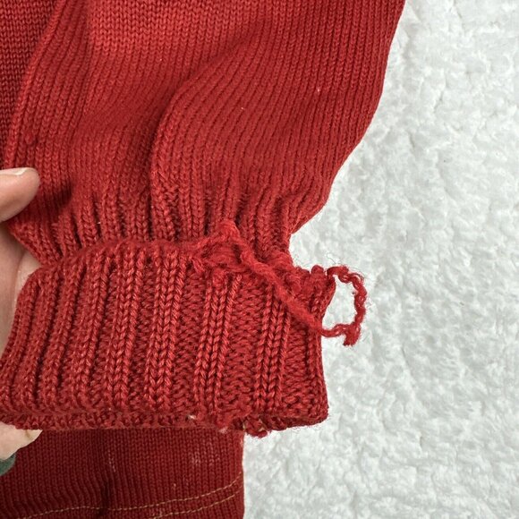 Vintage Wool Cardigan Sweater Distressed Brick Red Primitive 40s Varsity USA - Picture 5 of 16